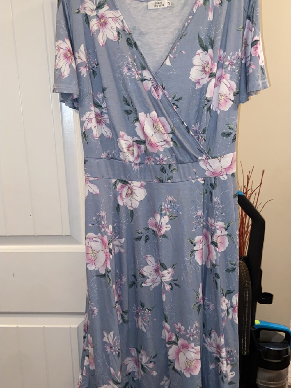 Light Blue Floral Wrap Midi Dress